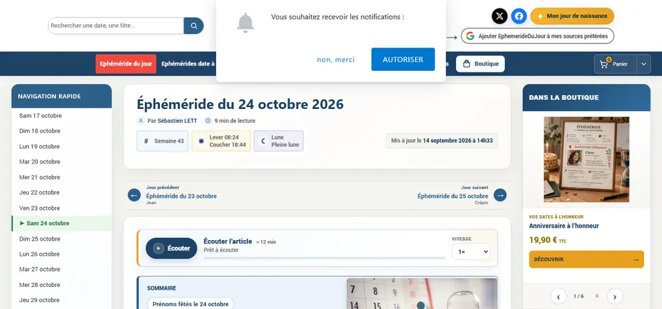 Capture du site Éphéméride du Jour