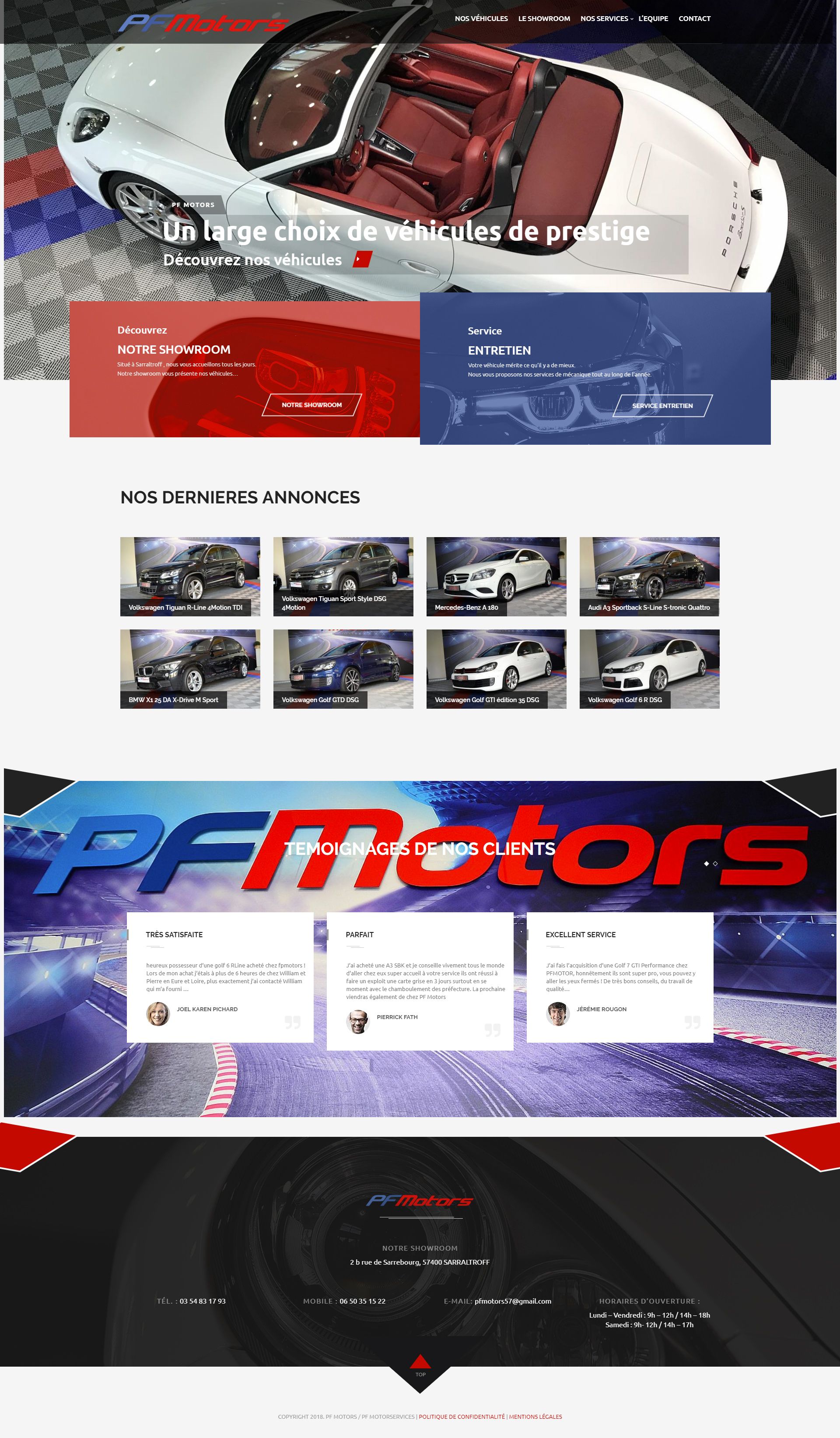 Page d'accueil du site PF Motors